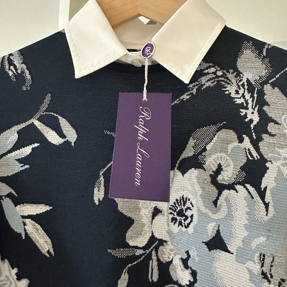 NWT RALPH LAUREN COLLECTION SPRING 2024 NAVY SILK FLORAL JAQUARD DRESS MEDIUM